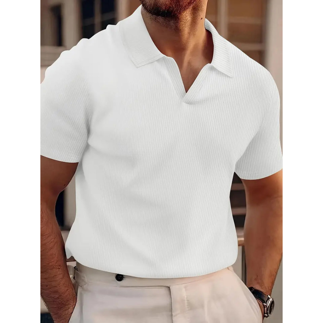 Polo en Tricot Gris | Col Ouvert | Confort Moderne