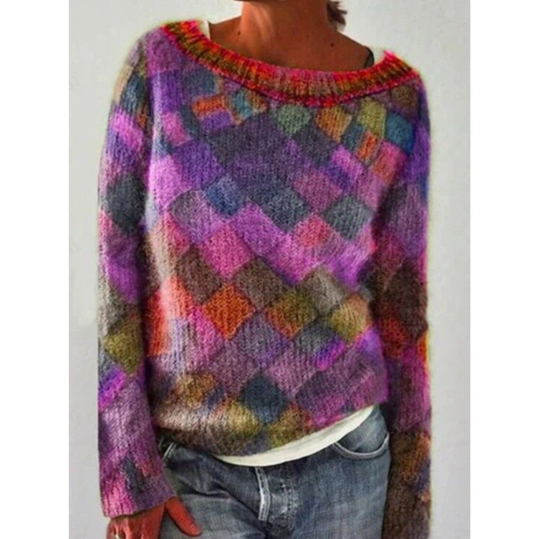 Pull Multicolore en Laine | Motif Losange | Style Artistique