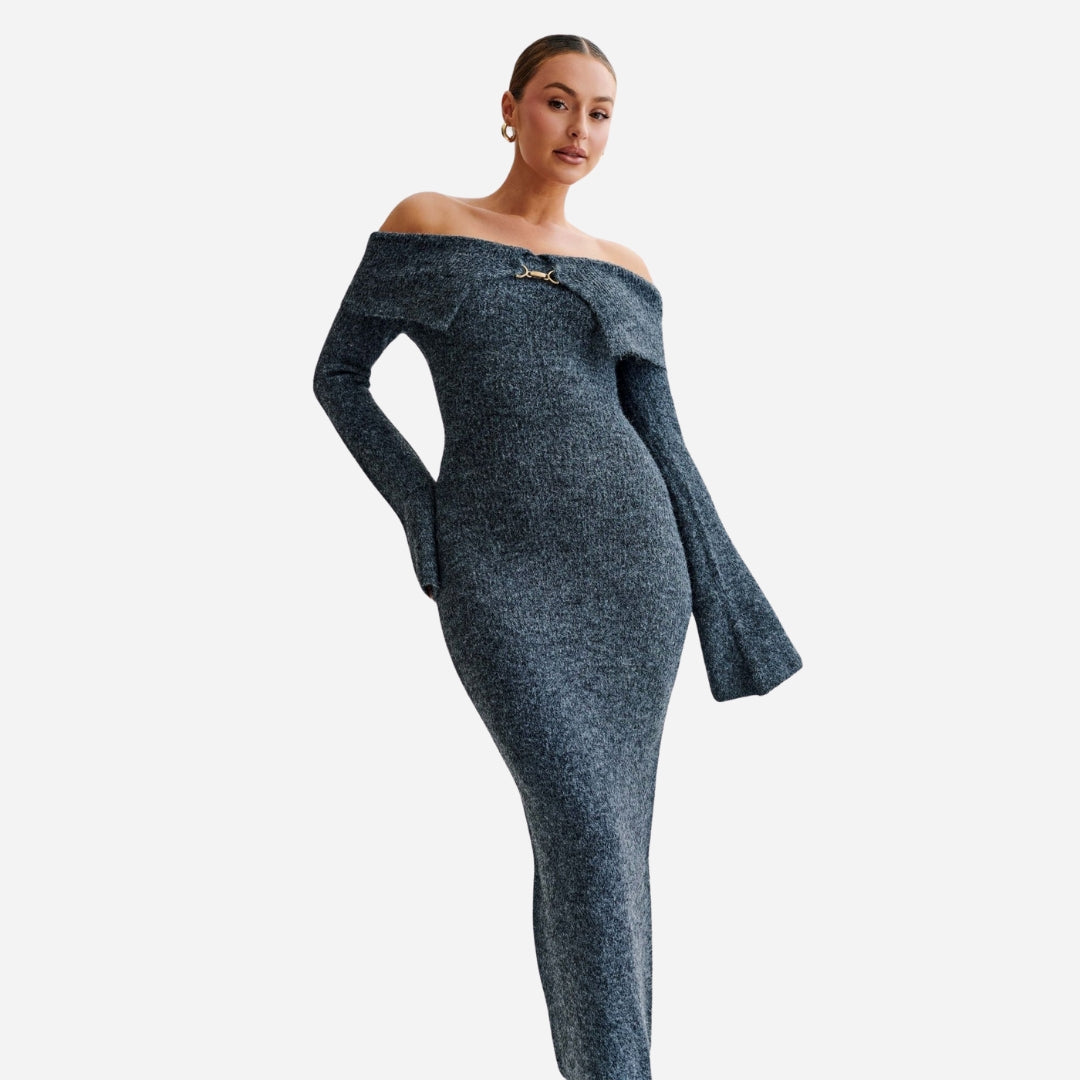 Robe Pull Col Bardot | Élégance Hivernale et Confort Sculptant