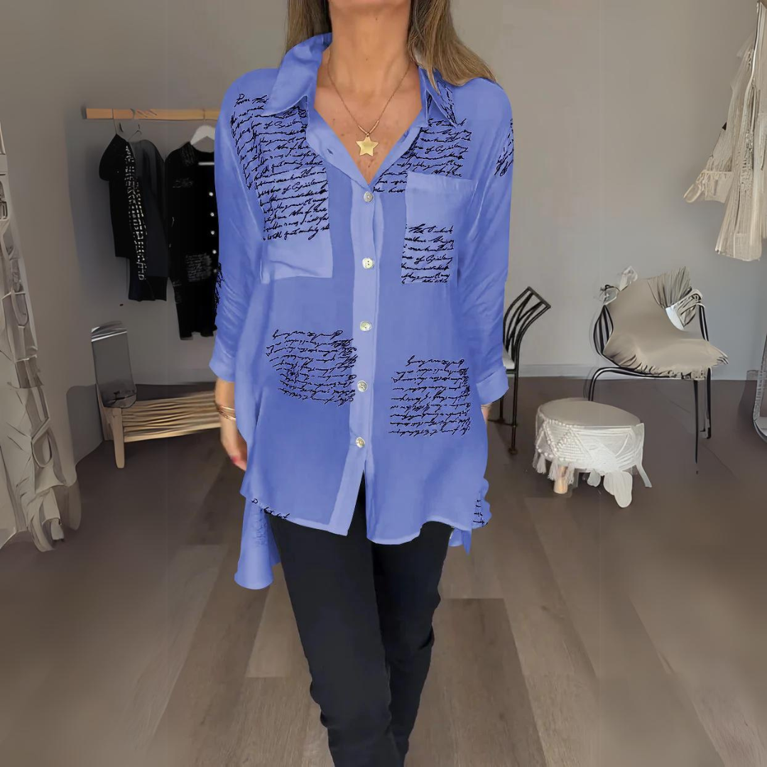 Chemise Femme | Imprimé Écriture | Fluide & Élégante
