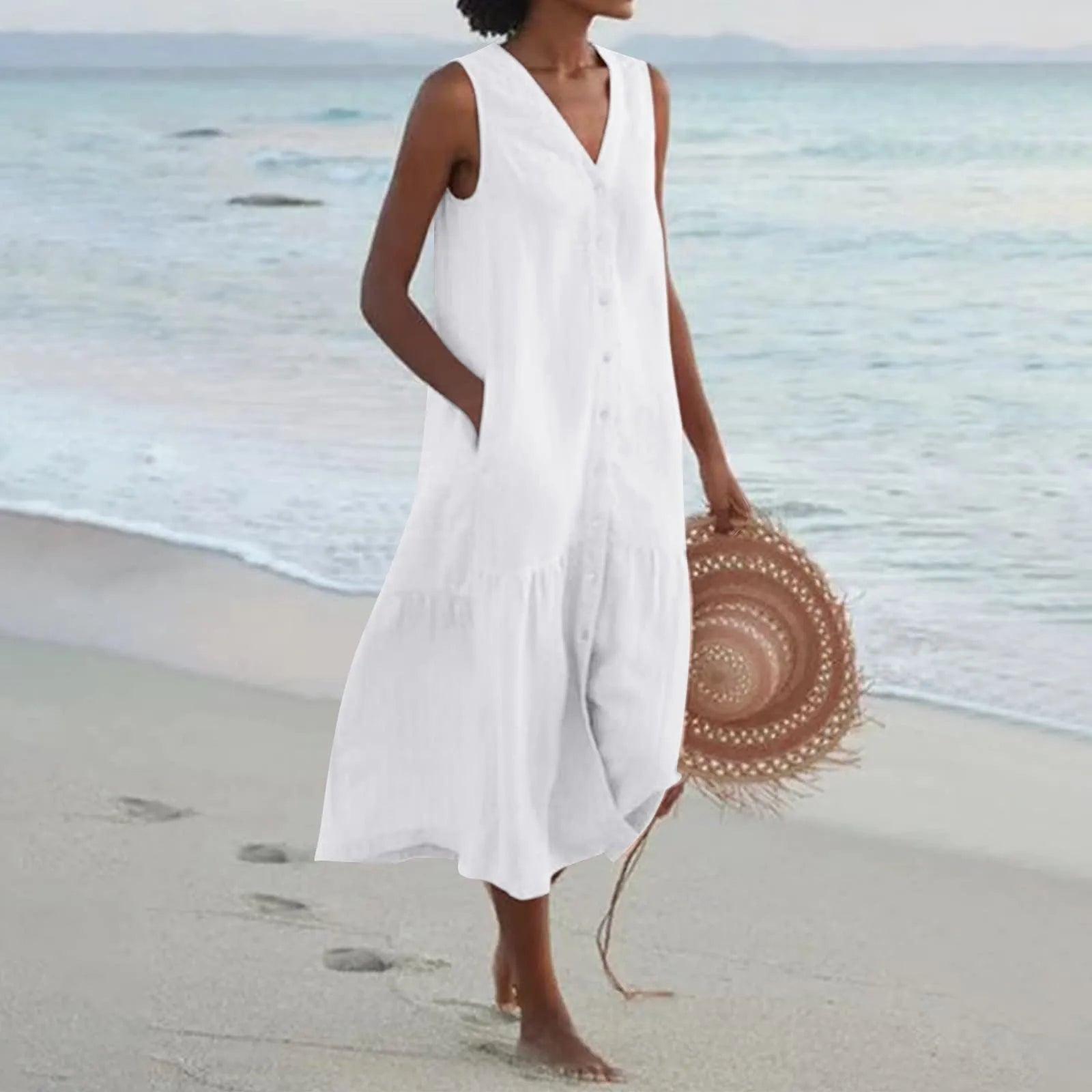 Combi-Robe d’Été Blanche | Lin | Légère et Décontractée