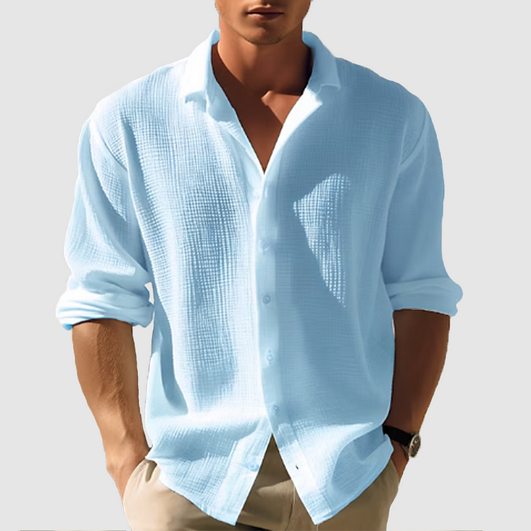 Chemise Bleu Clair en Coton Gaufré | Coton | Légère & Décontractée
