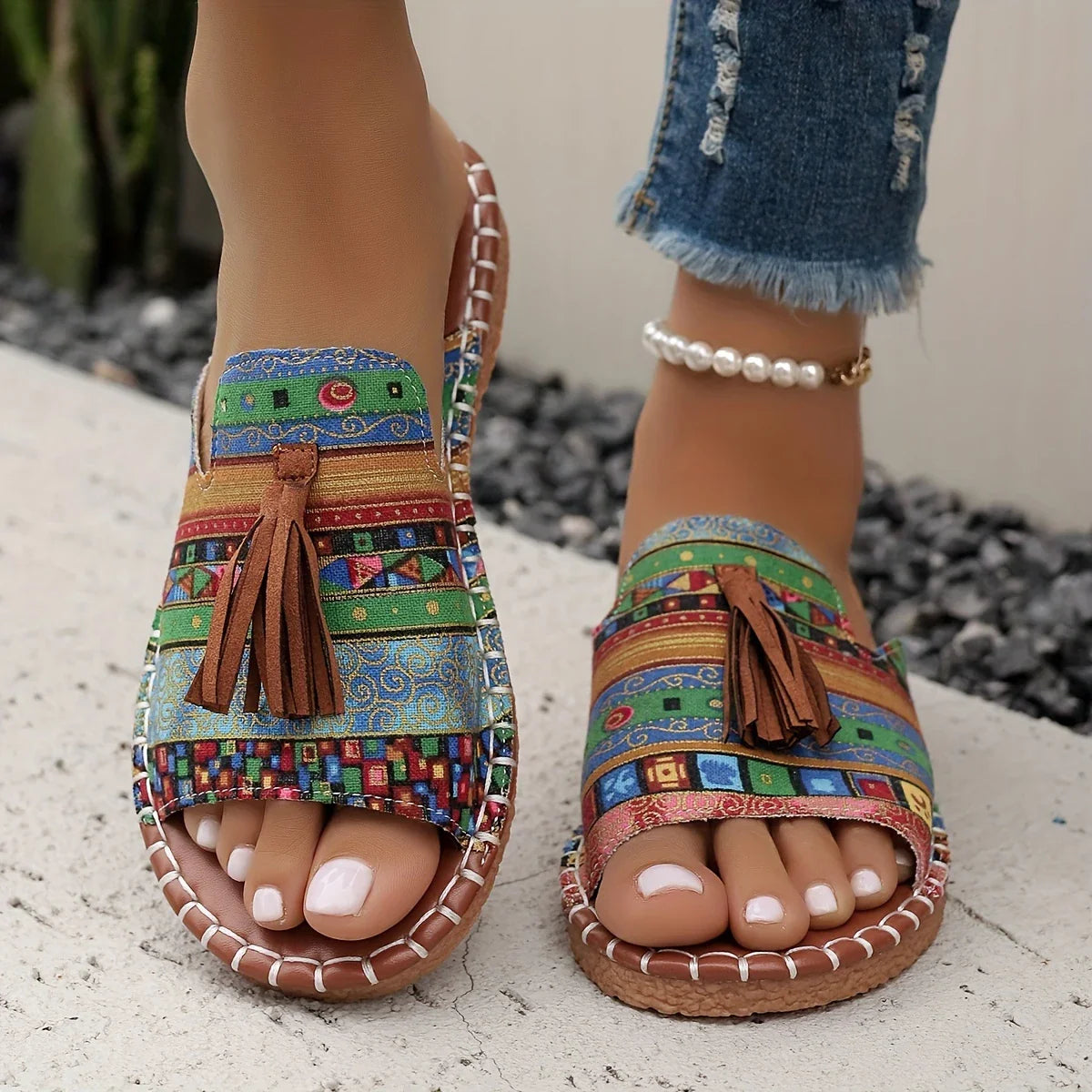 Sandales Bohèmes à Franges | Décontractées et Colorées