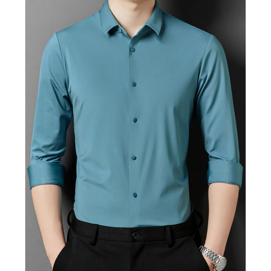 Chemise Bleu Clair | Polyester Extensible | Élégance Moderne