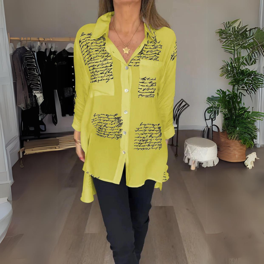 Chemise Femme | Imprimé Écriture | Fluide & Élégante