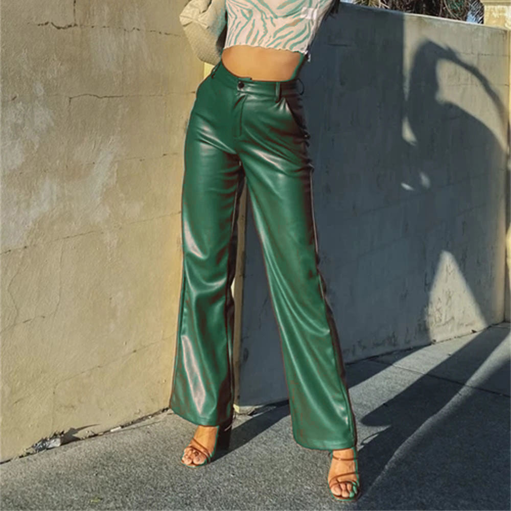 Pantalon Effet Cuir Élancé | Taille Haute et Jambe Large