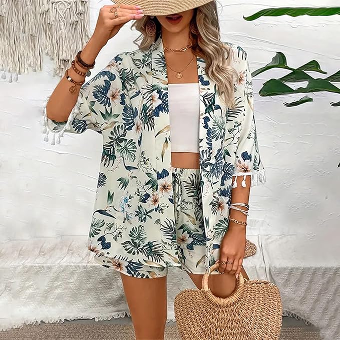 Ensemble Short et Kimono Imprimé Tropical | Léger et Stylé