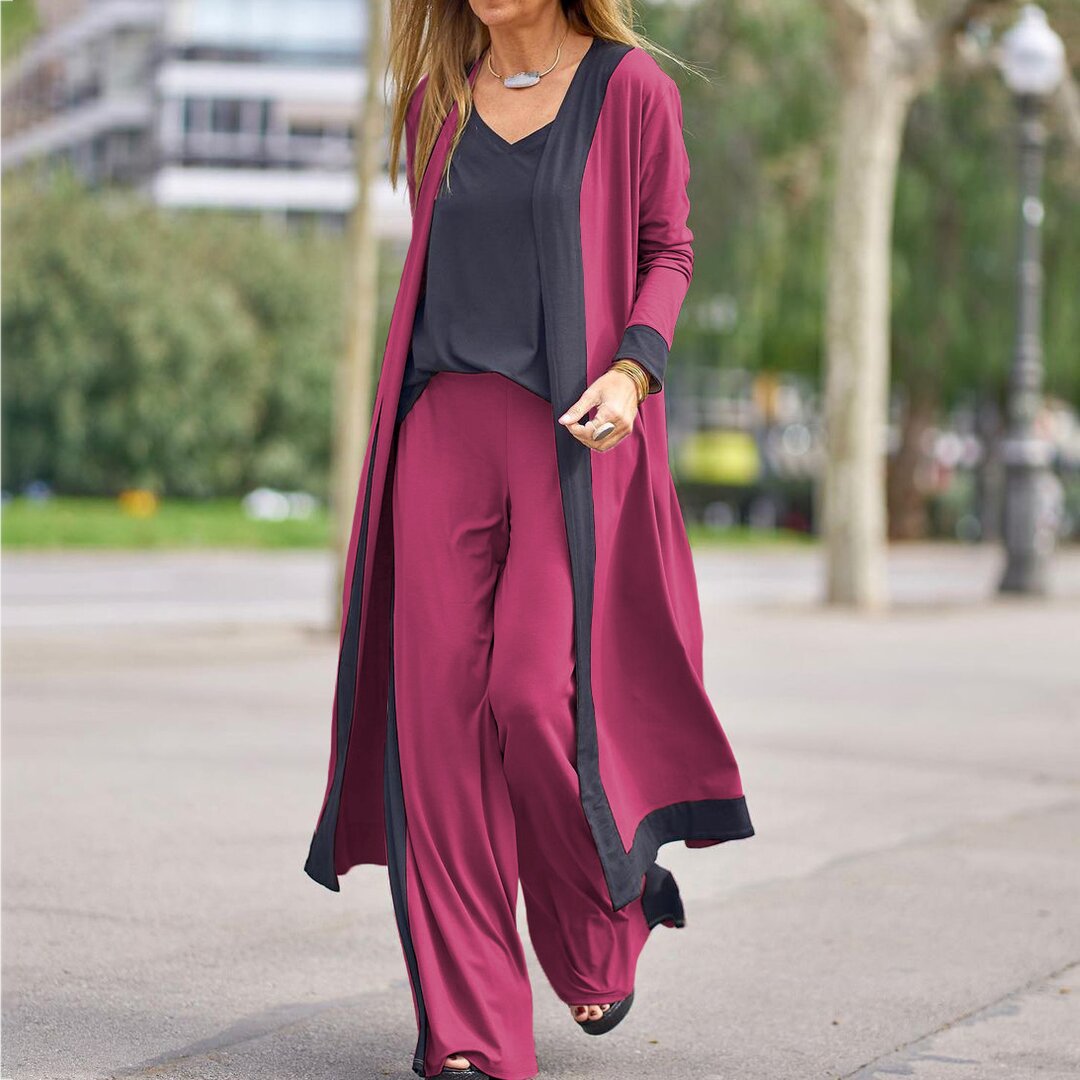 Ensemble Trois Pièces | Cardigan Long & Pantalon Large | Élégant et Confortable