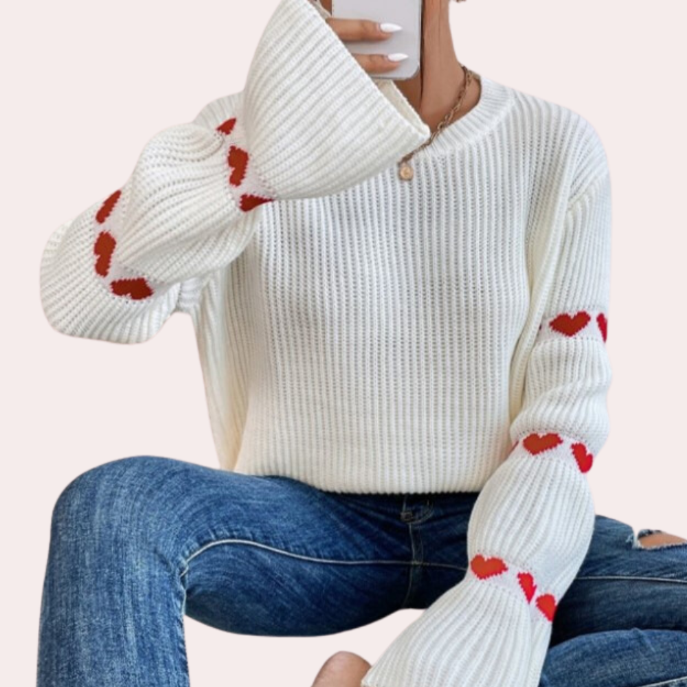 Pull Blanc à Cœurs Rouges | Coton | Doux, Oversize et Fantaisie