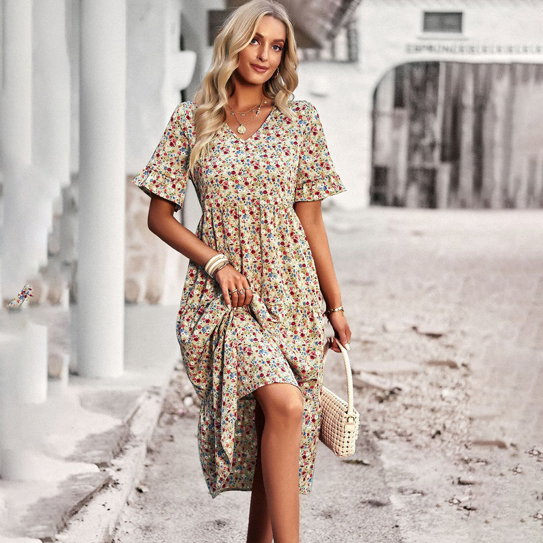 Robe Midi Fleurie | Taille Empire | 100% Viscose Naturelle