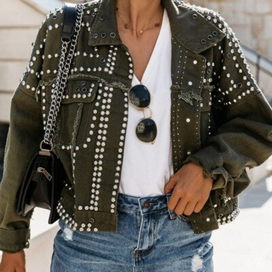 Veste Courte à Clous | Coton | Style Audacieux et Glam