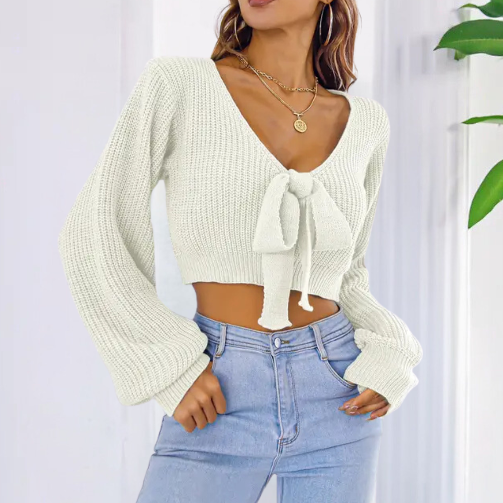 Pull Court Nœud Devant | Coton | Féminin, Élégant et Confortable