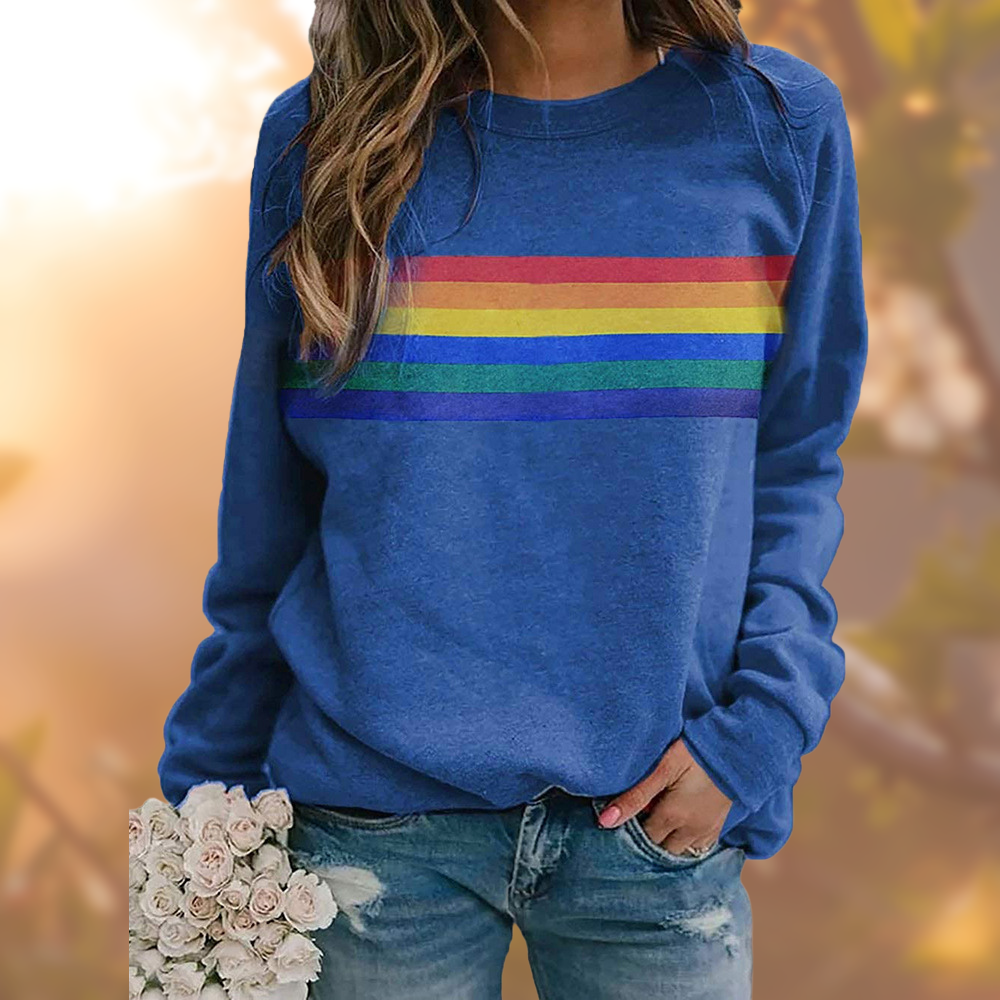 Sweat Rouge à Rayures Arc-en-ciel | Mélange de Coton | Style Coloré