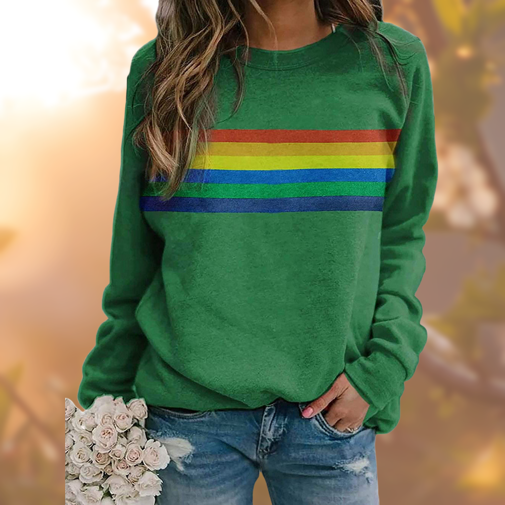Sweat Rouge à Rayures Arc-en-ciel | Mélange de Coton | Style Coloré