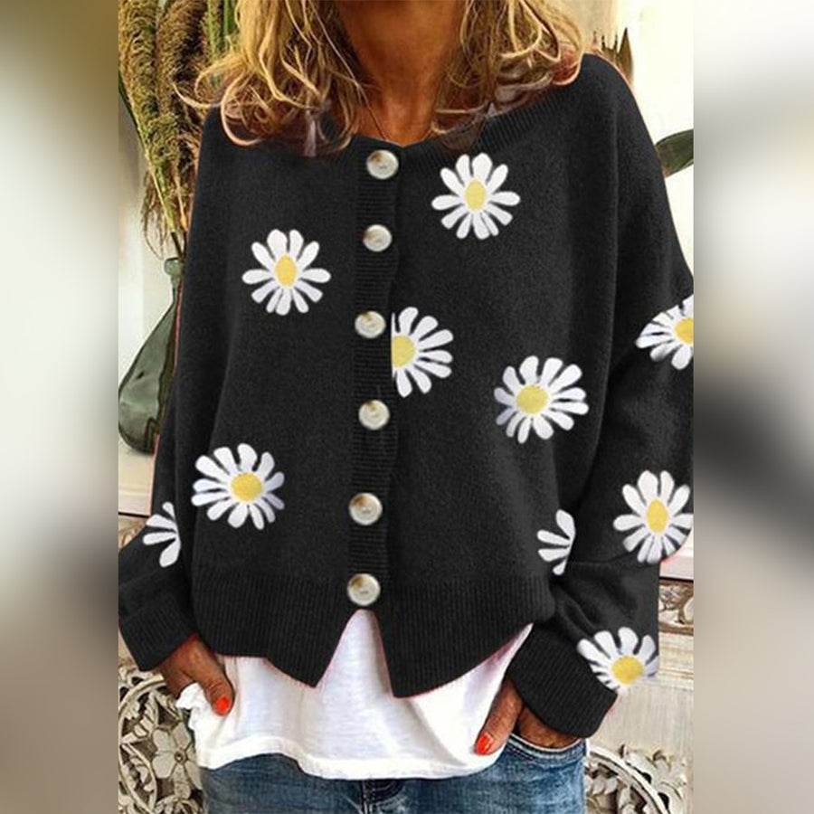 Daisy Douceur | Gilet Femme Motif Marguerites Boutonné