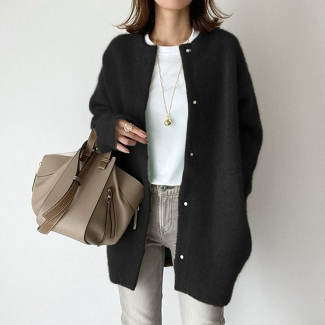 Élise - Gilet Long en Mohair Vert Sauge | Élégant | Chaleur et Douceur