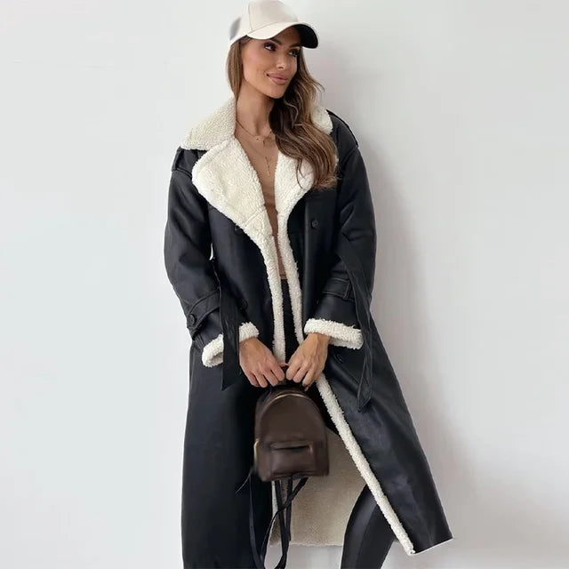 Manteau Long en Fausse Fourrure | Doublé Chaud | Élégance Hivernale