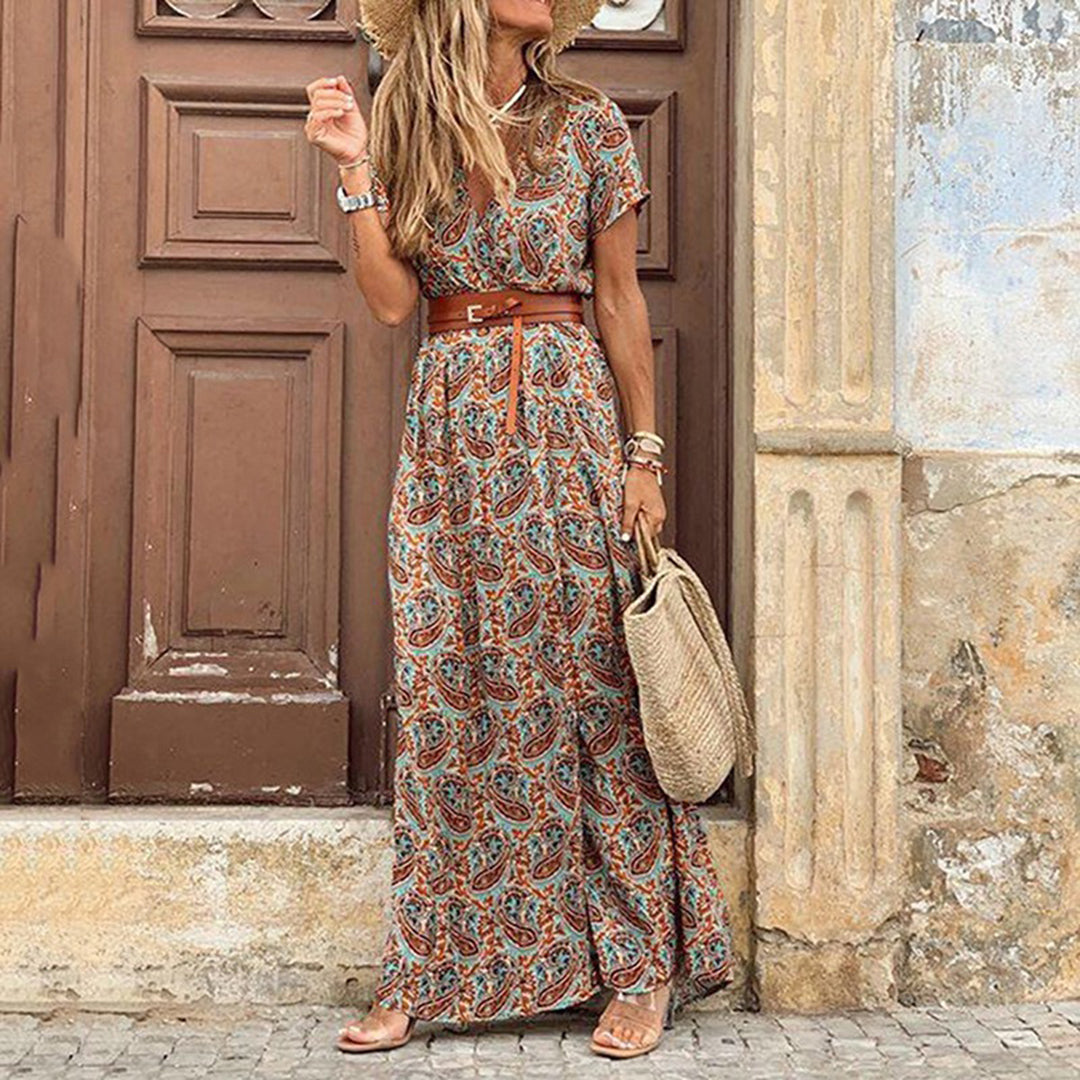 Robe Longue Bohème Bleue | Polyester | Style Décontracté & Élégant