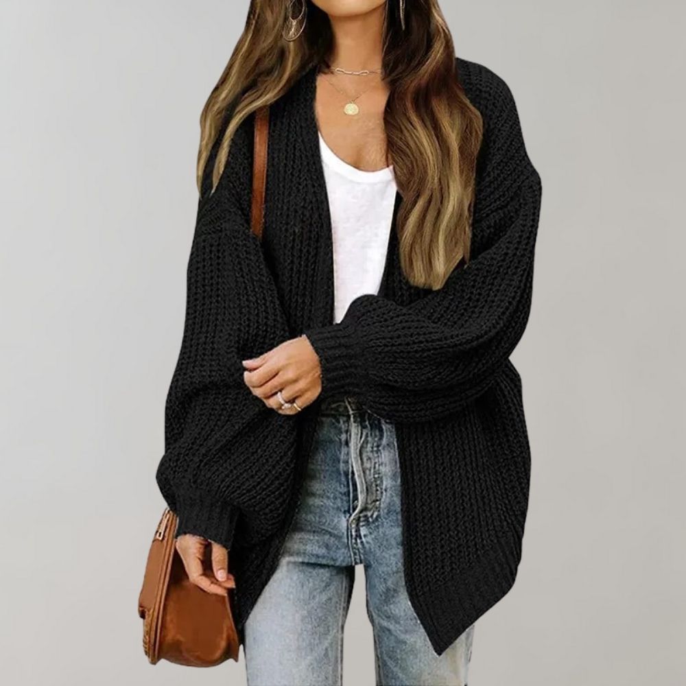 Cardigan Tricoté Noir | Acrylique | Coupe Oversize & Confort Douillet