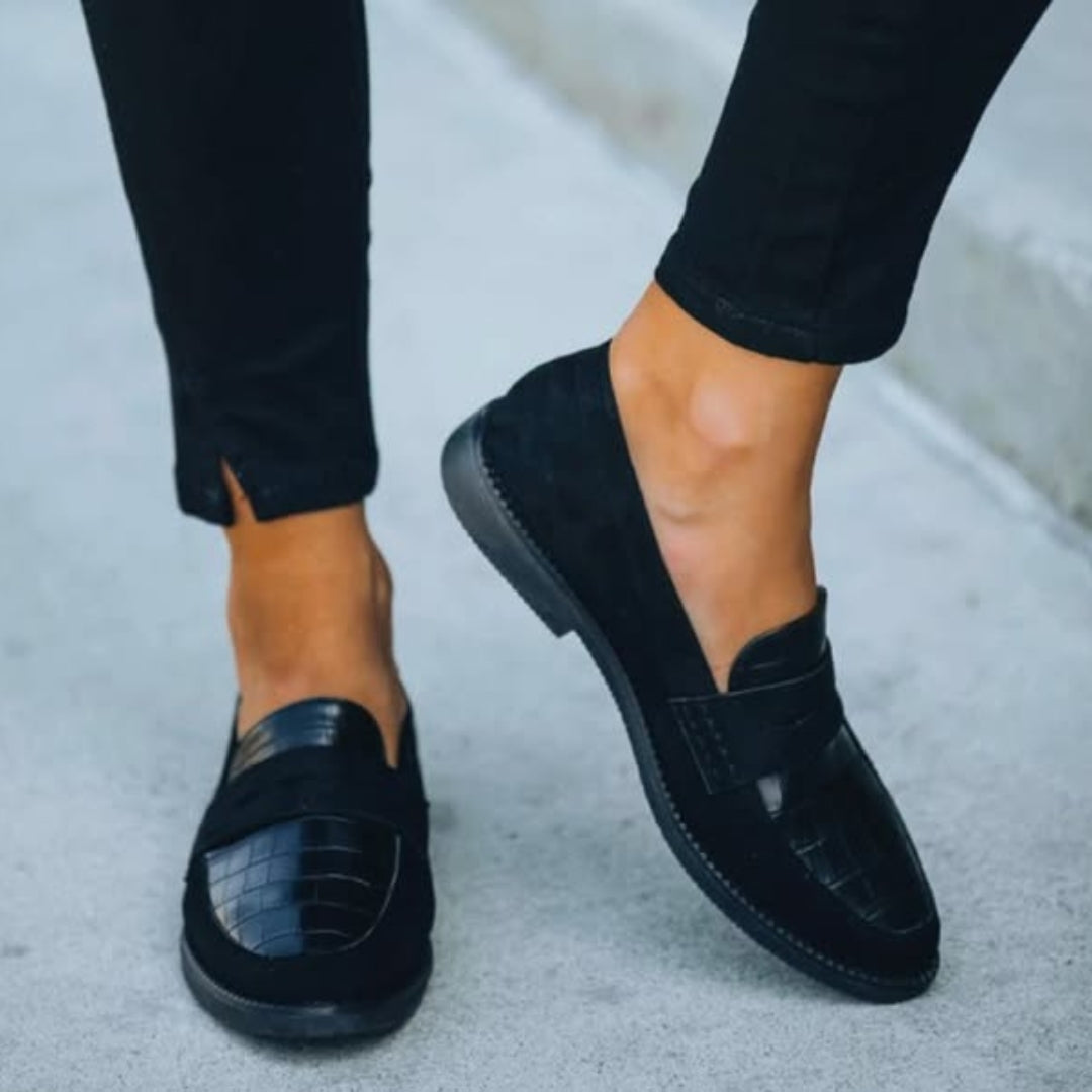 Mocassins  | Noir Croco & Suédine | Élégants & Confortables