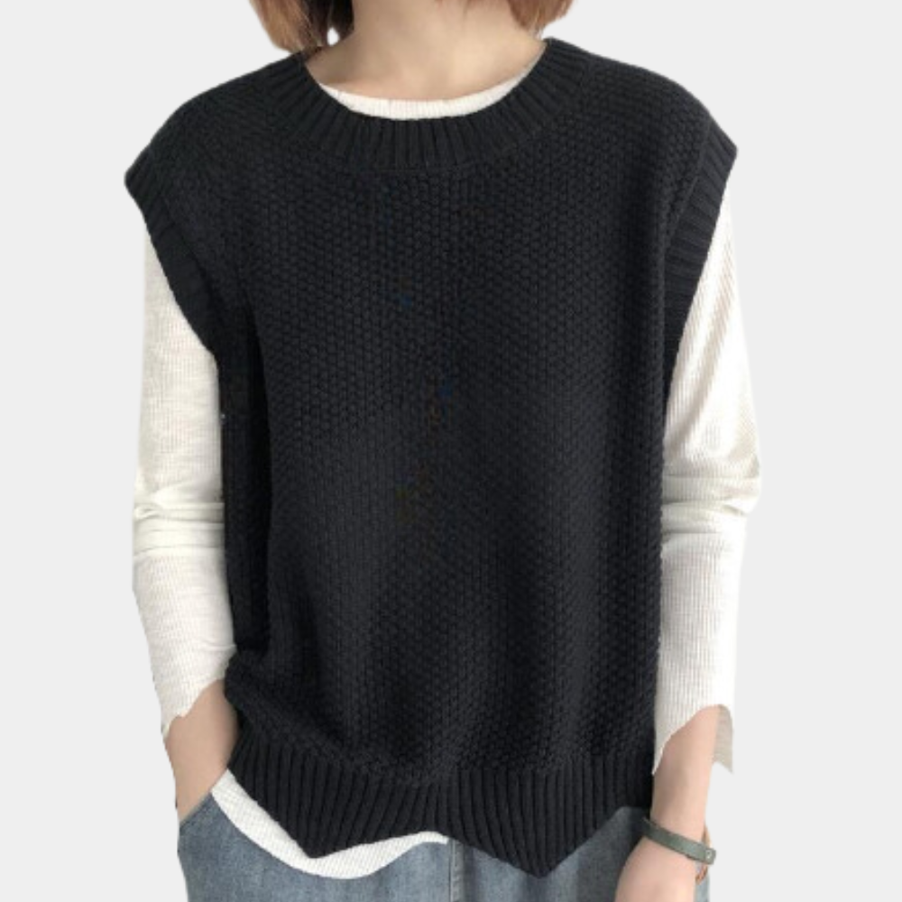 Mila - Pull Sans Manches Noir | Minimaliste | Superposition Parfaite