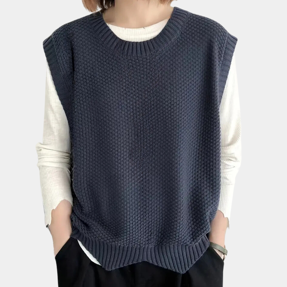 Mila - Pull Sans Manches Noir | Minimaliste | Superposition Parfaite