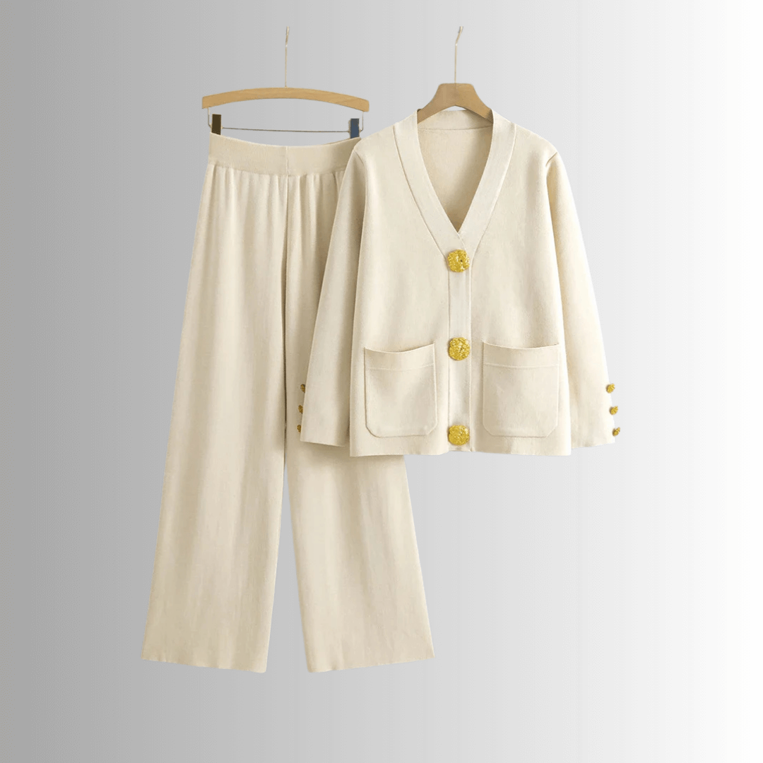 Ensemble Chic Deux Pièces | Élégance Confortable avec Détails Dorés