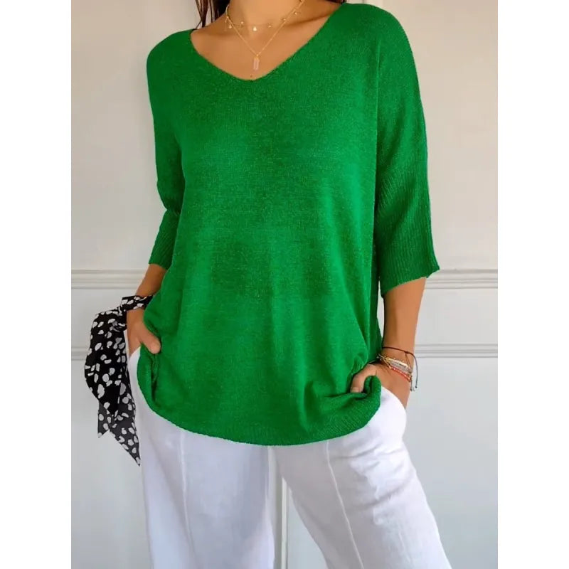 Pull Fin Décontracté | Coton | Col V & Manches Mi-longues