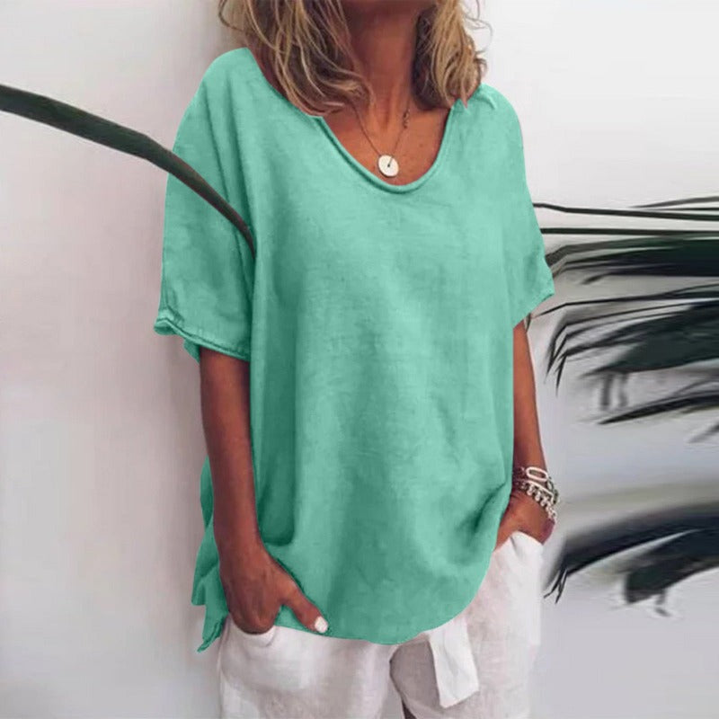 T-shirt Ample en Lin | Gris Clair | Léger et Décontracté