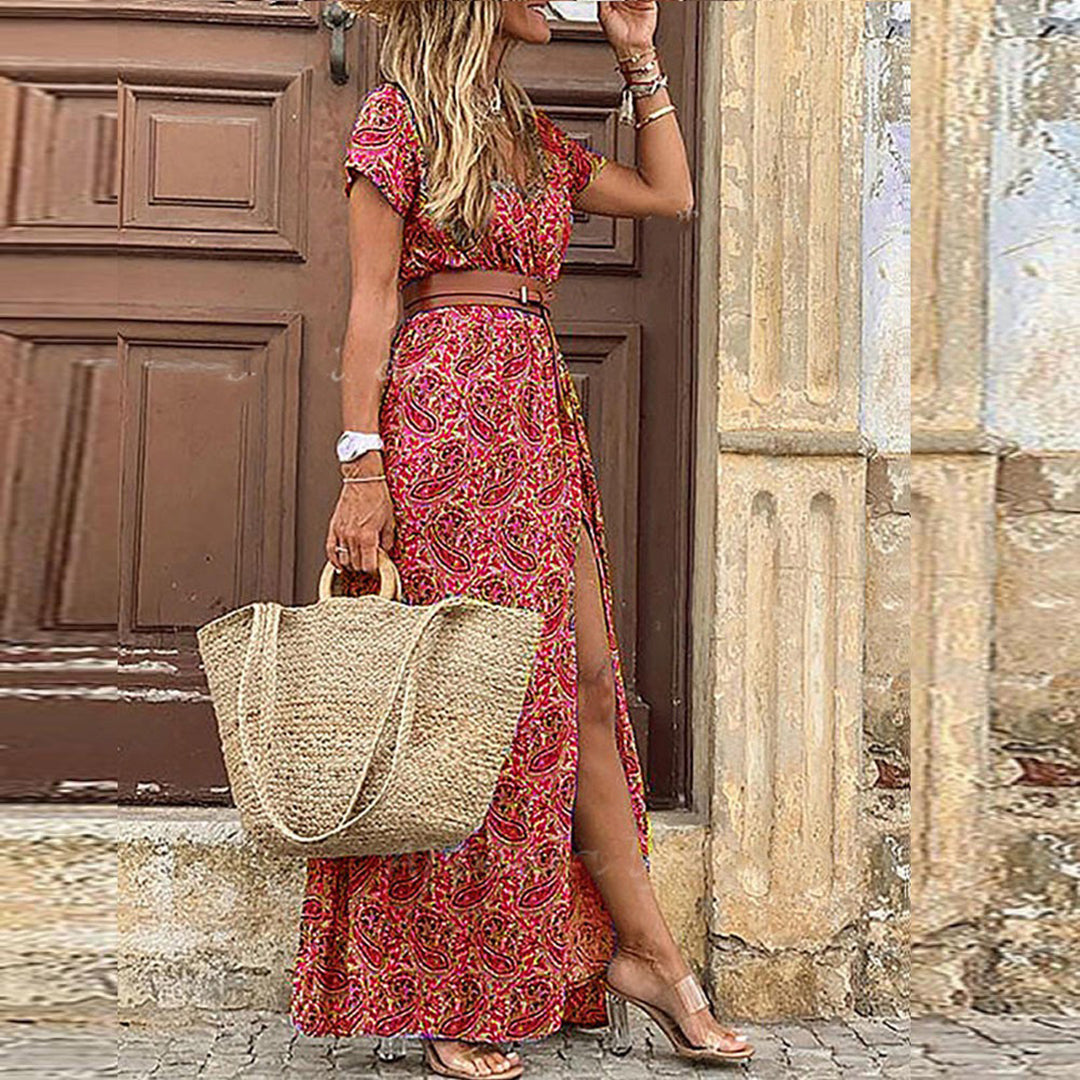 Robe Longue Bohème Bleue | Polyester | Style Décontracté & Élégant
