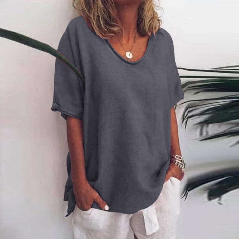 T-shirt Ample en Lin | Gris Clair | Léger et Décontracté
