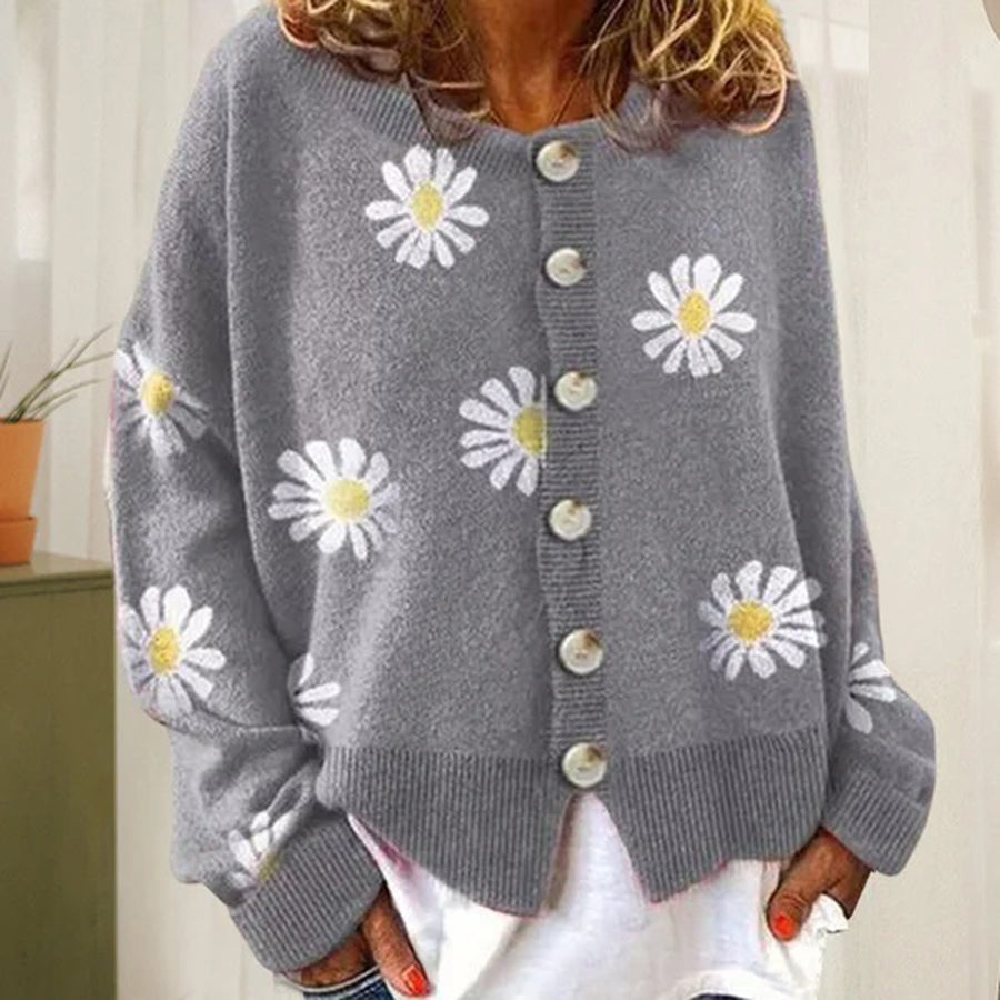 Daisy Douceur | Gilet Femme Motif Marguerites Boutonné