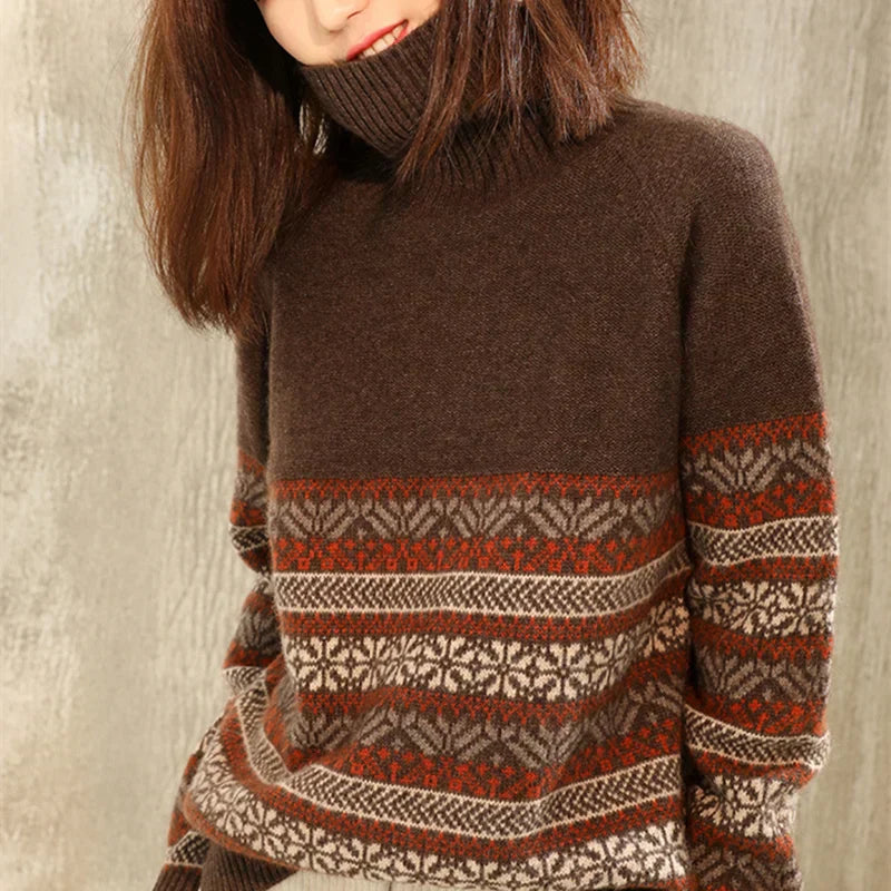 Ingrid - Pull Hiver | Col Roulé | Motif Scandinave