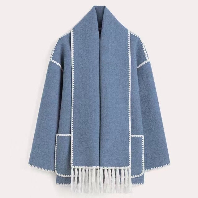 Cape Poncho Élégante | Laine Mélangée | Avec Écharpe Intégrée et Boutons Pression