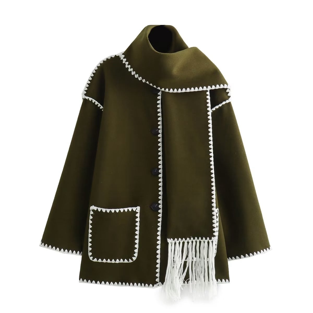 Cape Poncho Élégante | Laine Mélangée | Avec Écharpe Intégrée et Boutons Pression