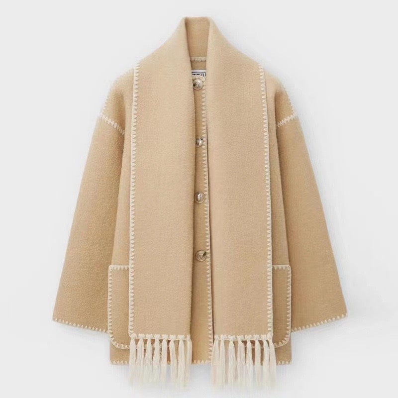 Cape Poncho Élégante | Laine Mélangée | Avec Écharpe Intégrée et Boutons Pression