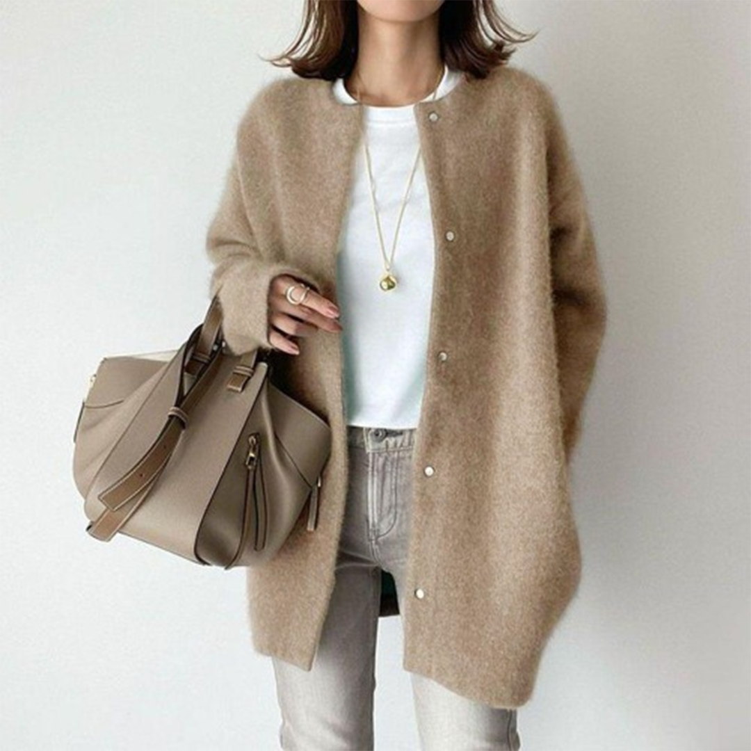Élise - Gilet Long en Mohair Vert Sauge | Élégant | Chaleur et Douceur