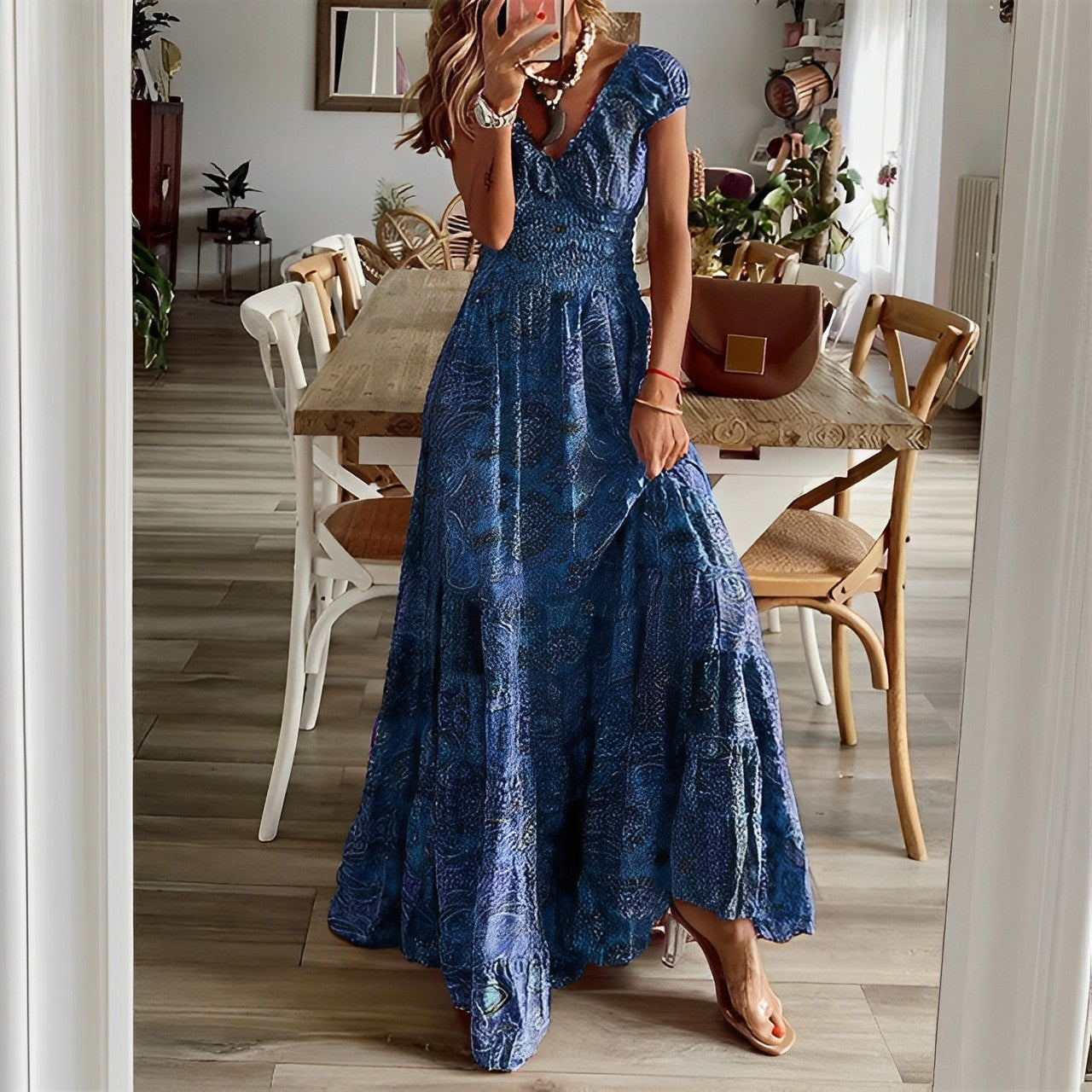 Robe Longue Bohème Bleue | Élégance Décontractée d'Été
