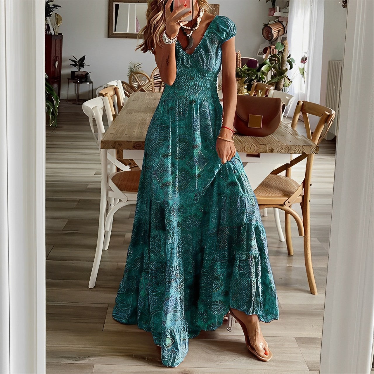 Robe Longue Bohème Bleue | Élégance Décontractée d'Été