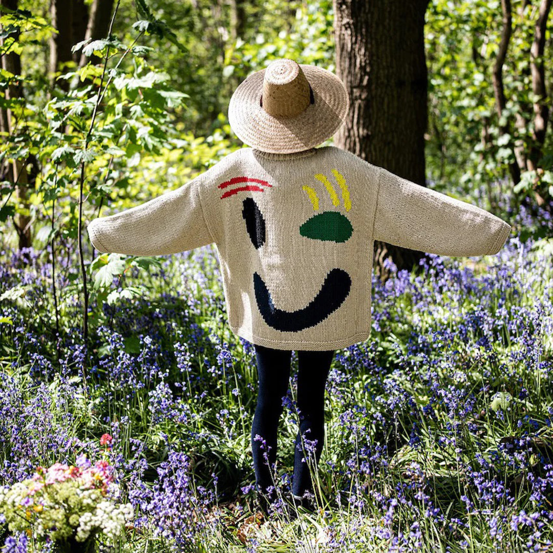Pull Tricoté Bleu Marine | Acrylique | Motif Smiley & Coupe Oversize