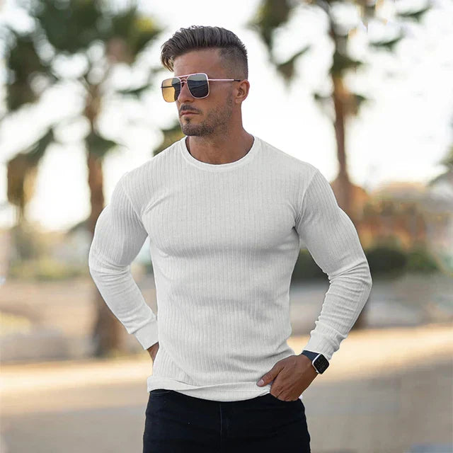 Pull Fin Côtelé | Blanc | Ajusté et Moderne