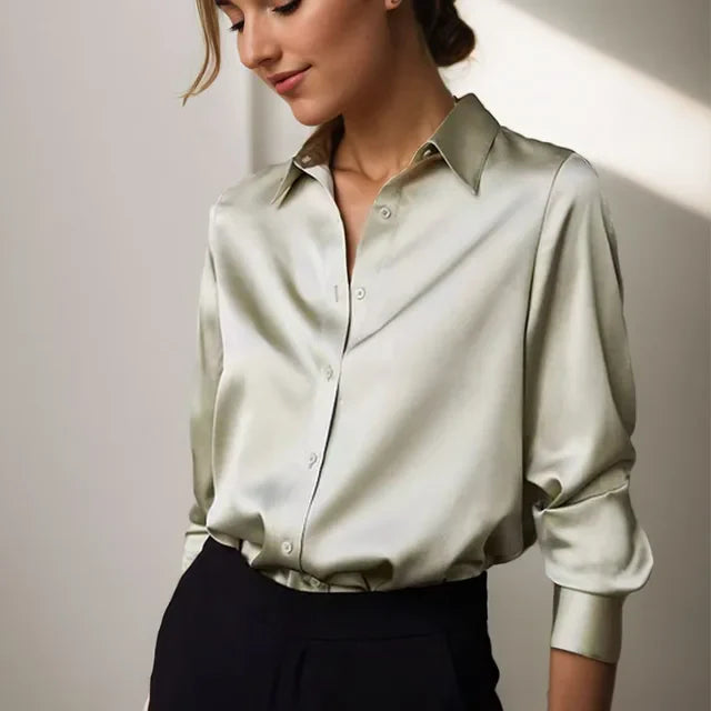 Chemise Satinée Vert Sauge | Viscose | Élégante & Fluide