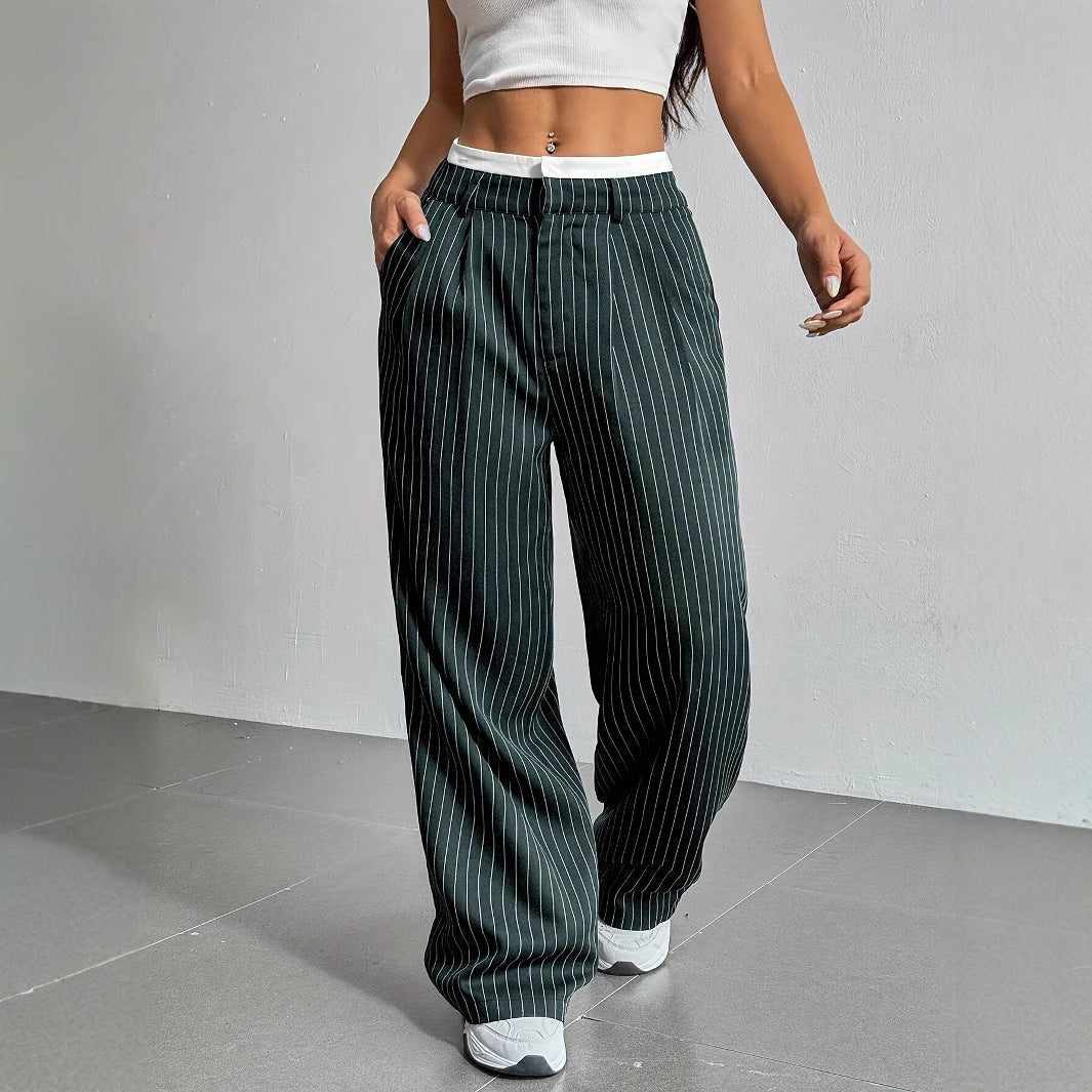 Pantalon Large à Rayures | Allure Décontractée et Élégance Urbaine