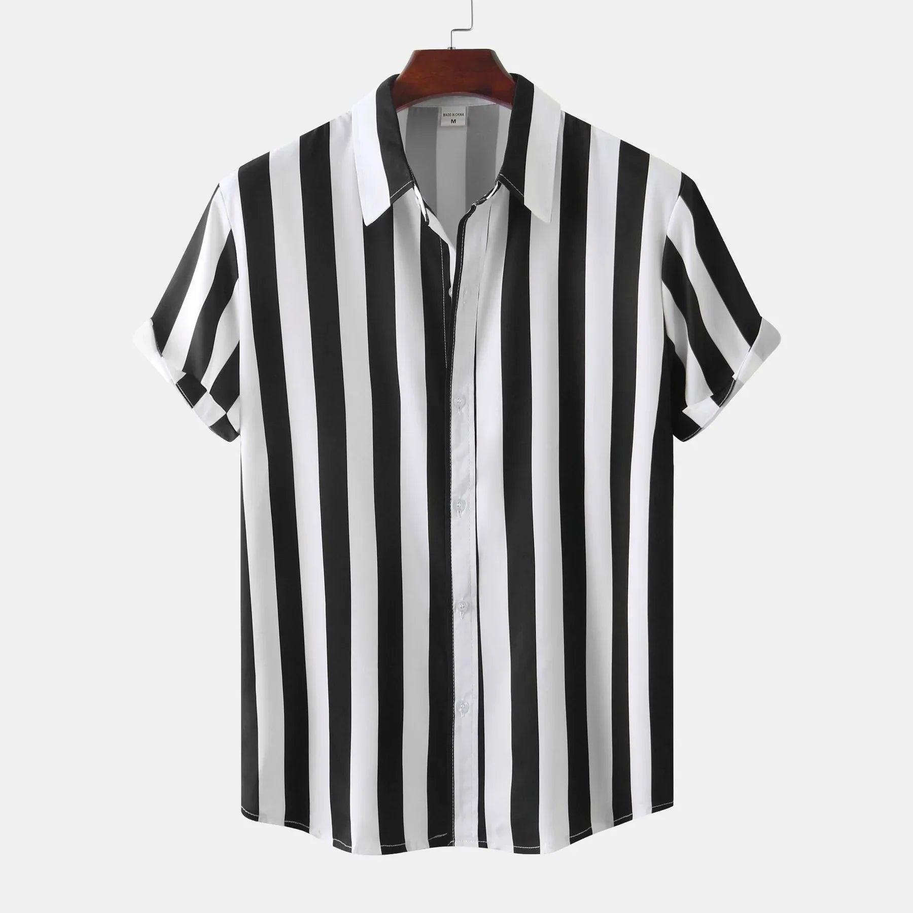 Chemise Rayée Noire et Blanche | Polyester Léger | Style Graphique