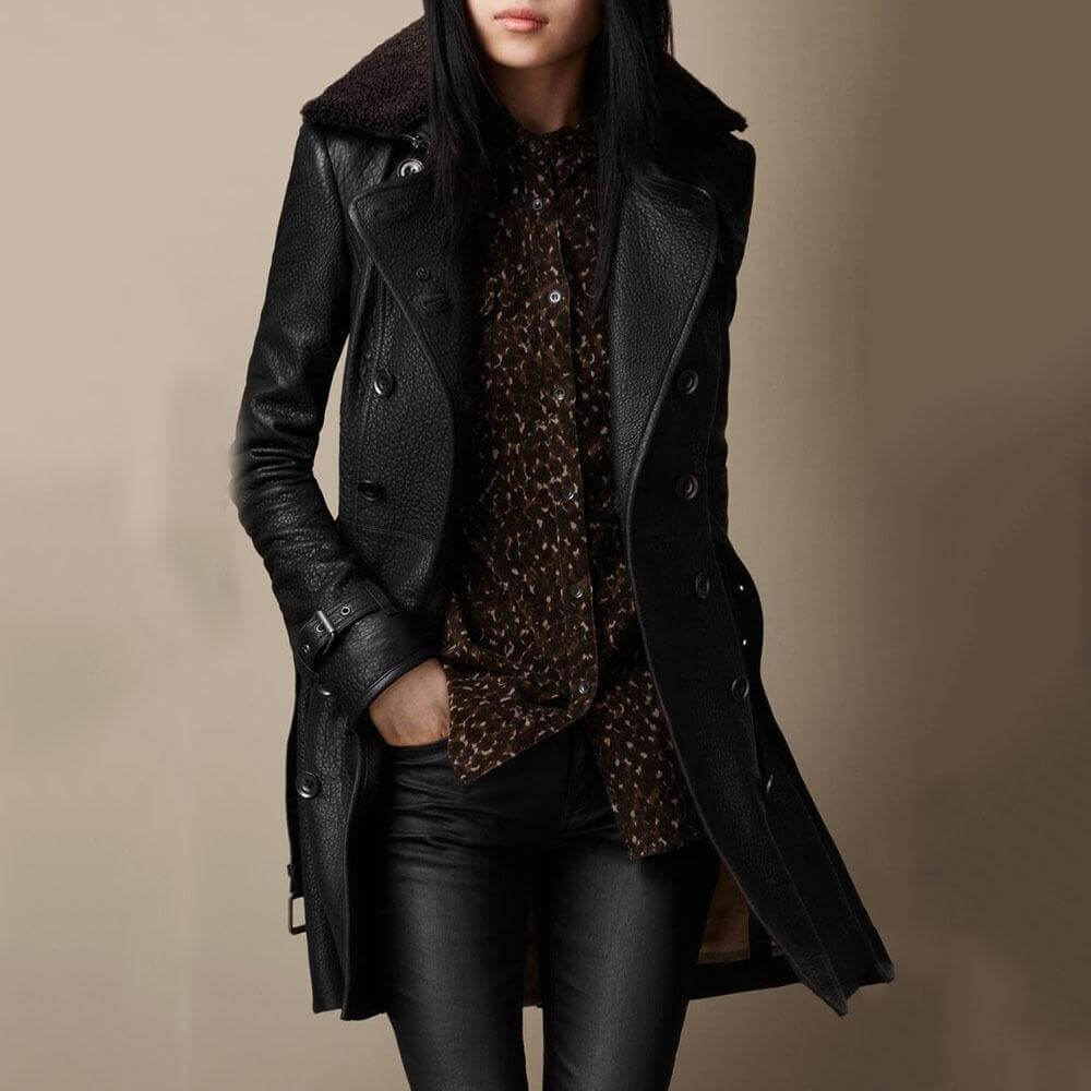 Manteau Long Noir Effet Cuir | Doublé & Structuré | Style Chic Rock
