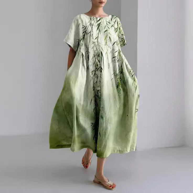 Robe Longue Fleurie | Lin Naturel | Coupe Ample et Aérienne