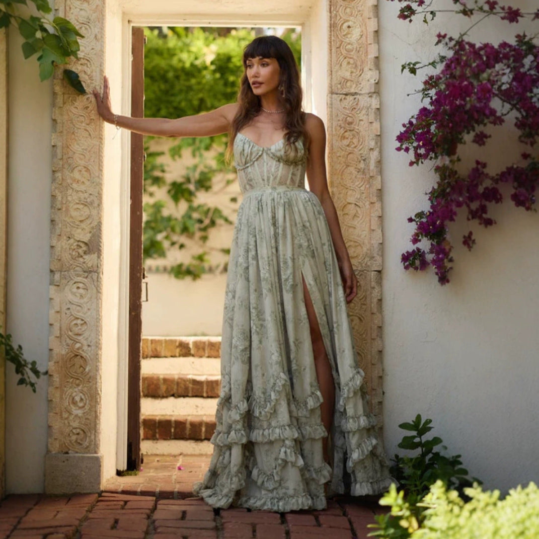 Robe Longue Romantique | Volants Aériens et Imprimé Poétique