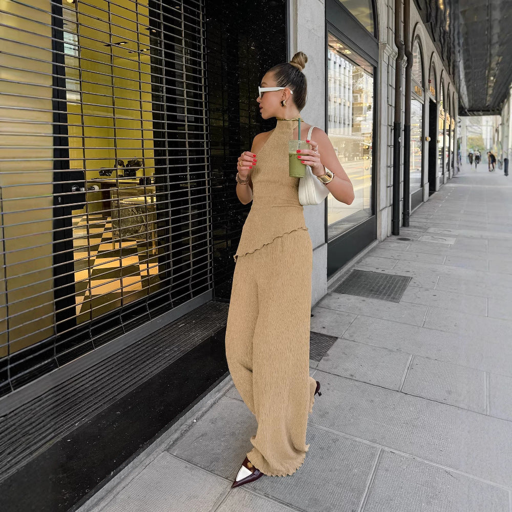 Ensemble Plissé Halter & Pantalon | Fluidité et Allure