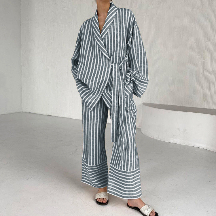 Ensemble Kimono Rayé & Pantalon Large | Soleil Décontracté
