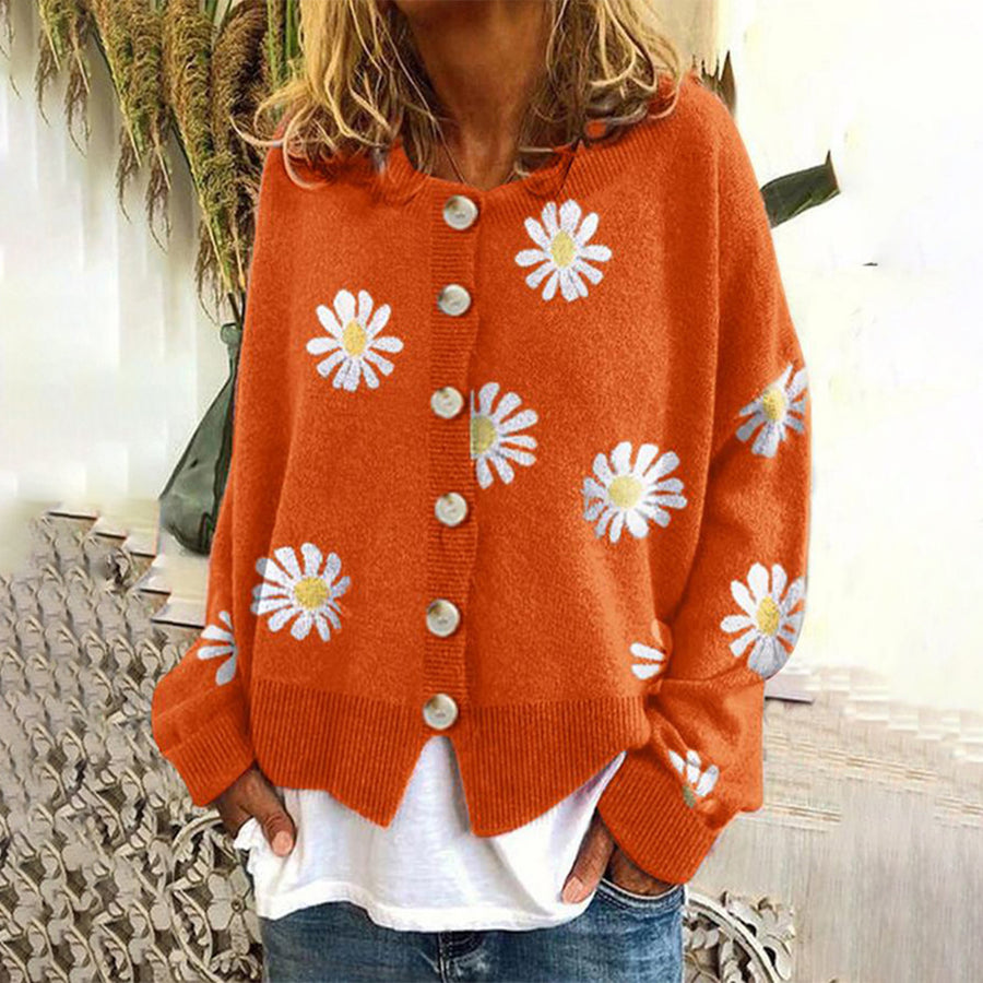 Daisy Douceur | Gilet Femme Motif Marguerites Boutonné